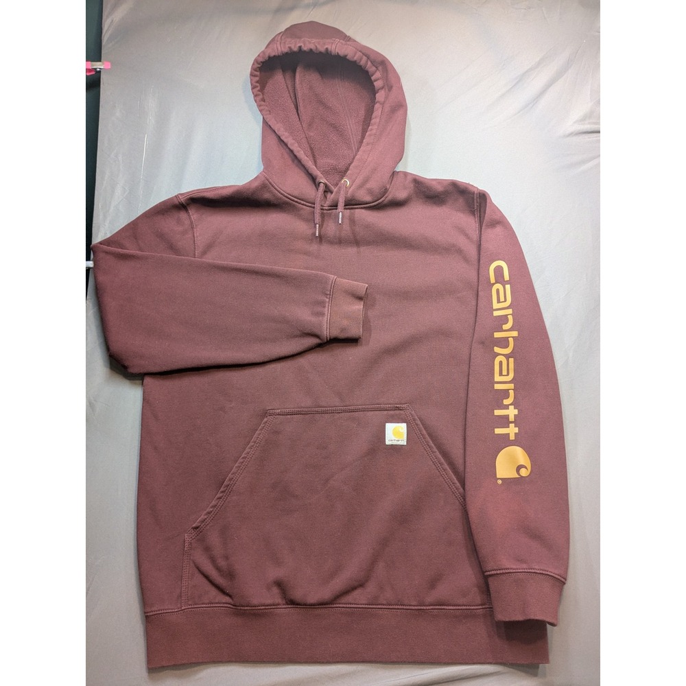 Carhartt Mens Loose Fit Midweight Sleeve Logo Hoodie Burgundy K288 PRT Large